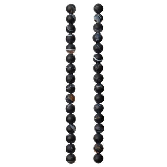 12 Pack: Matte Black & Brown Striped Agate Round Beads, 8mm by Bead Landing™